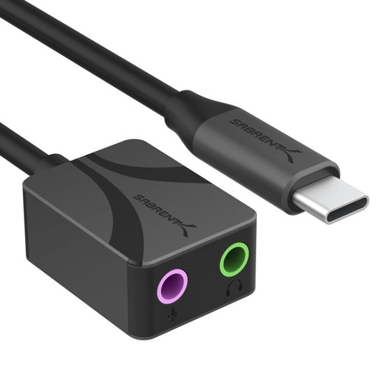 Picture of SABRENT USB to 3.5mm Jack Audio Adapter, USB to Headphone Jack Adapter Sound Card, Upgrade to 24-Bit 96Khz for a deep Sound Quality (AU-UCMA)