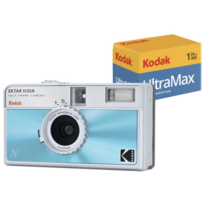 Picture of KODAK EKTAR H35N Half Frame Film Camera Bundle with Kodak Ultramax 400/24EXP 35mm Roll Film (Glazed Blue, Bundle)