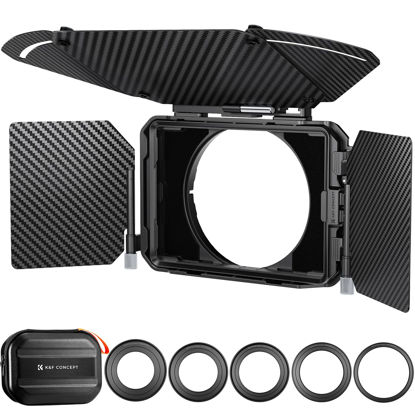 Picture of K&F Concept Mini Matte Box, DSLR Camera Matte Box with Carbon Fiber Top Flag Side Wings Square Filters Trays, for 67/72/77/82/95mm Lenses, for 4x5.65 Square ND UV Filter/Circular Filter