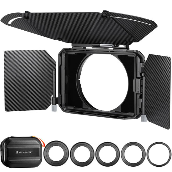 Picture of K&F Concept Mini Matte Box, DSLR Camera Matte Box with Carbon Fiber Top Flag Side Wings Square Filters Trays, for 67/72/77/82/95mm Lenses, for 4x5.65 Square ND UV Filter/Circular Filter