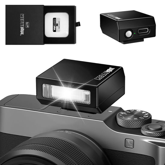 Picture of MEDALight Upgrade Aluminum F1s Mini Camera Flash for Ricoh GR3/GR3X/Fuji/Sony/Nikon/Canon/Olympus/Digital Film Cameras,Portable Hot Shoe Camera Flash Speedlite for DSLR Camera(Black).