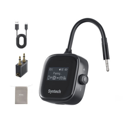 Picture of Syntech Airplane Bluetooth Transmitter Receiver for 2 AirPods or Wireless Headphones, HD Display Low Latency 3.5mm AUX Jack Bluetooth 5.3 Audio Adapter for TV, Flying, Car, Gym, Home Stereo