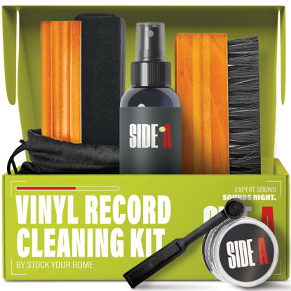 Picture of Stock Your Home 6 Piece Vinyl Record Cleaning Kit, Includes Vinyl Cleaner Spray, Anti-Static & Velvet Vinyl Record Brush, Needle Cleaning Gel & Brush, and Drawstring Duster Bag