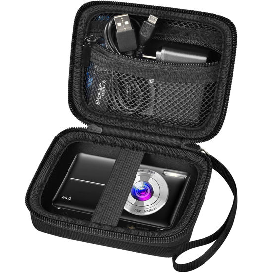 Picture of Digital Camera Case Compatible with VAHOIALD FHD 1080P/ for CAMKORY Digital Point and Shoot/for KODAK PIXPRO FZ45-BK 16MP Vlogging/for IWEUKJLO/for Nsoela, Holder for SD Card More- Black (Box Only)