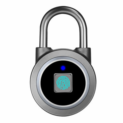 Picture of Fingerprint Padlock, Bluetooth Lock, Mobile APP, MEGAFEIS Smart Padlock with Keyless Biometric, Water Resistant, Suitable for Gym, Sports, Bike, School, Locker and Storage(Grey)
