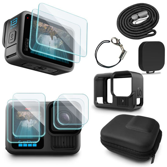 Picture of Screen Protector Compatible for GoPro Hero 13 Black,Tempered Glass Film Full Coverage with Silicone Cover Sleeve and Hard Shell Travel Storage Carrying Case
