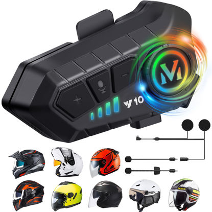 Picture of FEYA Motorcycle Helmet Speakers High Battery Life Helmet Headphone IPX6 Automatic Answer/Call Music Control/Intelligent Noise/Wake up Siri, 2 Different Types of Mic【Compatible with All Helmets】