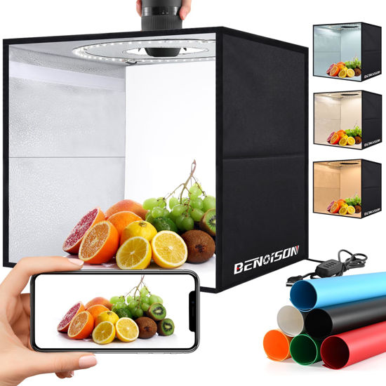 Picture of BENOISON Light Box Photography - 16"x16" Portable Shooting Tent with 120 LEDs & 6 Backdrops for Jewelry Watches Cosmetics Food Photography