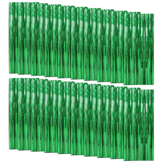 Picture of 20 Pack Foil Curtain Backdrop Green Metallic Tinsel Foil Fringe Curtains Photo Booth Props for Birthday Wedding Engagement Baby Shower Bachelorette Christmas Holiday Celebration Party Decorations