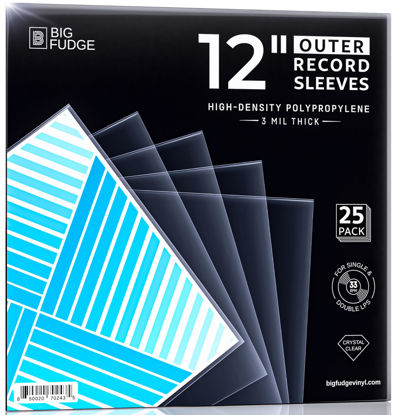 Picture of BIG FUDGE 25x Vinyl Record Outer Sleeves 12" LP | Durable & Wrinkle-Free | Crystal Clear & Made from High-Density Polypropylene | 3 mil Thick, 12.75” x 12.75” | Fits Most Gatefolds and Double LPs