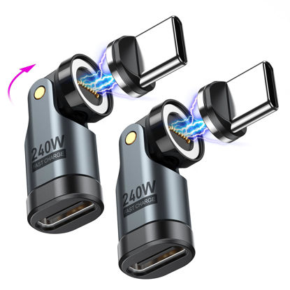 Picture of USB C Magnetic Adapter PD 240W(2Pack), 9PIN USB C 90 Degree Adapter/USB C Right Angle Adapter/180 Degree USB C Connector/USB C to USB C Adapter for Phone 16/15, Ma-Book Pro/Pad Series, Samsung Galaxy