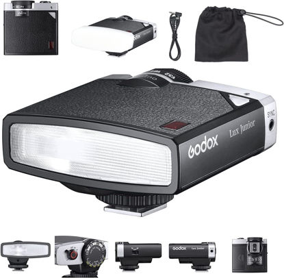 Picture of Godox Lux Junior Retro Camera Flash with Diffuser, Speedlite GN12 6000K±200K CCT, Automatic and Manual Modes 1/1-1/64 Flash Power, 28mm Focal Length for Canon Nikon Sony Fuji Olympus Hot Shoe Cameras