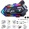 Picture of FEYA Motorcycle Helmet Speakers with 16-Types RGB Dazzling Lights High Battery Life Motorcycle Headphones Dual Noise Reduction/Automatic Answer/Call Music Control/Wake up Siri/IPX6