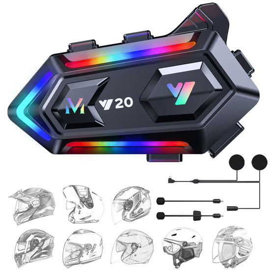 Picture of FEYA Motorcycle Helmet Speakers with 16-Types RGB Dazzling Lights High Battery Life Motorcycle Headphones Dual Noise Reduction/Automatic Answer/Call Music Control/Wake up Siri/IPX6
