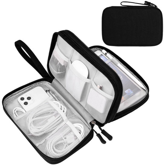 Picture of FYY Electronic Organizer, Large Travel Cable Organizer Bag Pouch Electronic Accessories Carry Case Portable Waterproof Double Layers All-in-One Storage Bag for Cable, Cord, Charger, Phone, Black