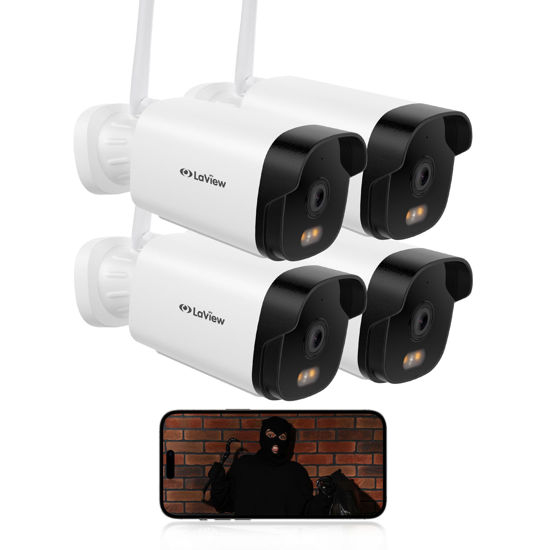 Picture of LaView Outdoor Security Cameras 3K 5MP HD,Cameras for Home Security with AI Human Detection,IP65 Waterproof,2-Way Talk,Clear Night Vision,2.4G WiFi,SD Card Slot&US Cloud Storage,Work with Alexa(4pcs)