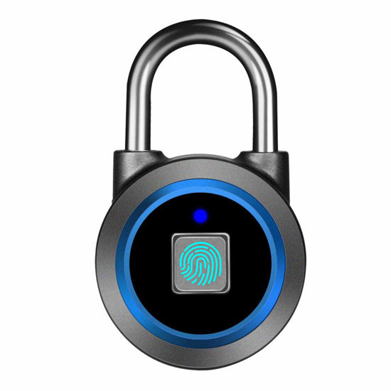 Picture of Fingerprint Padlock, Bluetooth Lock, Mobile APP, MEGAFEIS Smart Padlock with Keyless Biometric, Water Resistant, Suitable for Gym, Sports, Bike, School, Fence and Storage(Blue)