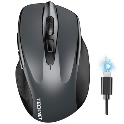 Picture of TECKNET Wireless Mouse (BT5.0/3.0 & 2.4G) Rechargeable 4800 DPI Silent 6 Button Bluetooth & USB A Mouse - Wide Compatibility - Grey