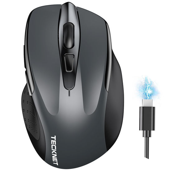 Picture of TECKNET Wireless Mouse (BT5.0/3.0 & 2.4G) Rechargeable 4800 DPI Silent 6 Button Bluetooth & USB A Mouse - Wide Compatibility - Grey