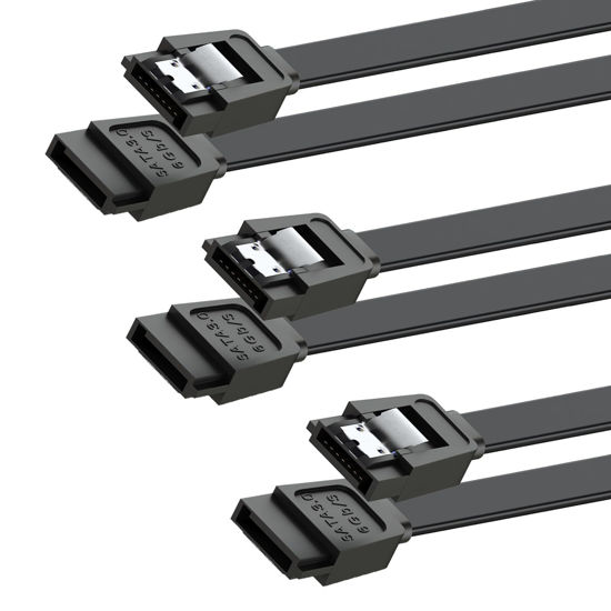Picture of Mbiydeg SATA Cable III for SSD HDD Data,3 PCS 6Gbps Straight Angle 15 Inch Sata Data Cable Sata 3 Cable Compatible for SATA Hard Drive CD Driver, CD Writer,Black