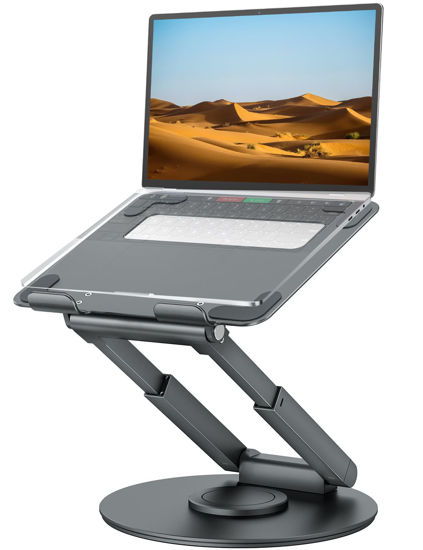 Picture of tounee Telescopic Laptop Stand for Desk with 360° Swivel Base, Sit to Stand, Height Adjustable, Portable Riser Holder for Good Posture, Compatible with MacBook Pro, All Laptops 10-17"-Gray