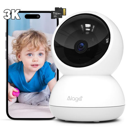 Picture of Alaga Indoor Security Camera,3K,360° Pan and Tilt,AI Human Tracking,AI Intelligent Detection,Night Vision,Two-Way Audio,Works with Alexa and Google Assistant,5G and 2.4G WiFi,with 64G SD Card