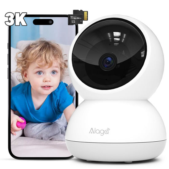 Picture of Alaga Indoor Security Camera,3K,360° Pan and Tilt,AI Human Tracking,AI Intelligent Detection,Night Vision,Two-Way Audio,Works with Alexa and Google Assistant,5G and 2.4G WiFi,with 64G SD Card