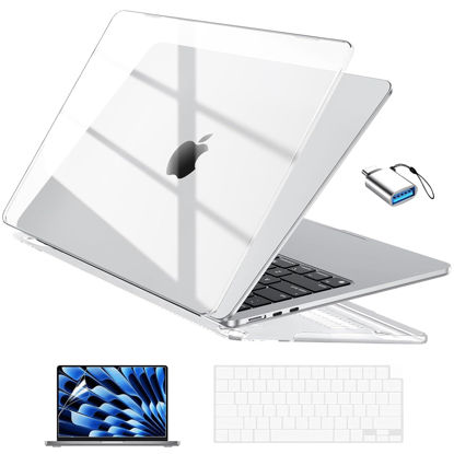 Picture of EooCoo Case Compatible with MacBook Air 13 inch 2025 2024 2023 2022 M3 M2 A3113 A2681, Clear Air 13.6" Laptop Hard Shell Case + TPU Keyboard Skin Cover + Screen Protector, Crystal Clear