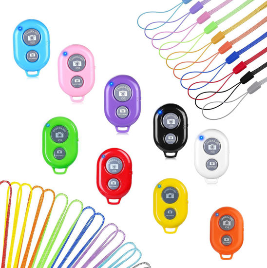 Picture of Cellphone Remote Shutter for Smartphones and Tablets (Colorful-9-pack), AOQIYUE Wireless Camera Remote Control Compatible with iPhone/Android Cellphone Wrist Strap Included