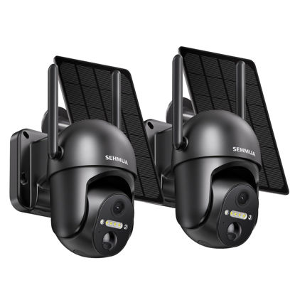 Picture of SEHMUA 2 Pack Outdoor Camera Wireless, 2K Solar Security Cameras Wireless Outdoor 360° View Battery Powered Camera, WiFi Home Security with Spotlight Color Night Vision, PIR Sensor