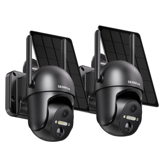 Picture of SEHMUA 2 Pack Outdoor Camera Wireless, 2K Solar Security Cameras Wireless Outdoor 360° View Battery Powered Camera, WiFi Home Security with Spotlight Color Night Vision, PIR Sensor