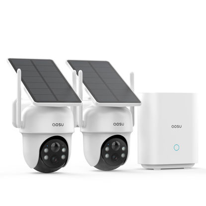 Picture of AOSU Security Cameras Outdoor Wireless, 2 Cam-Kit, No Subscription, Solar-Powered, Home Security Cameras System with 360° Pan & Tilt, Auto Tracking, 2K Color Night Vision, Easy Setup, 5G & 2.4G WiFi