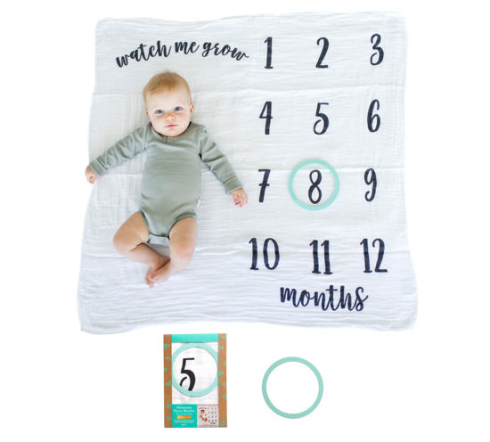 Picture of Kate & Milo Baby Monthly Milestone Blanket, Infant Milestone Markers, Newborn Photoshoot Photo Props, Baby Girl or Baby Boy Gift, Large Blanket