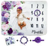 Picture of Baby Monthly Milestone Blanket | Includes Floral Wreath & Headband | 1 to 12 Months | Extra Soft Fleece | Best Photography Backdrop Photo Prop for Newborn | Baby Girl