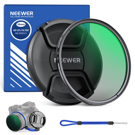 Picture of NEEWER 58mm CPL Filter with Lens Cap, Ultra Slim Multi Resistant Nano Coated Circular Polarizing Filter with HD Optical Glass for Camera Lens, Reduces Reflection & Glare, Boosts Contrast