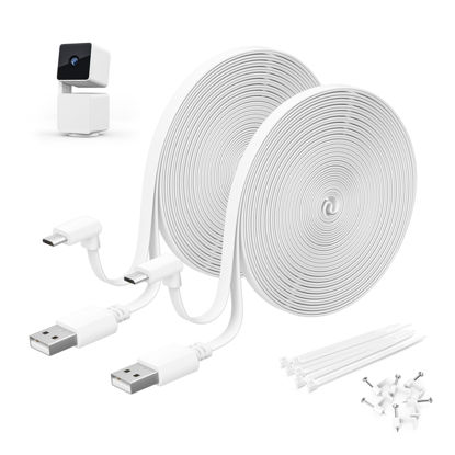 Picture of Itramax WYZE Cam Pan V3 Power Cable 10FT 2Pack,Micro USB Extension Cord 90 Degree Charger Adapter L-Shaped Long Flat Charging for WYZE Pan V3 Outdoor Camera Support Data Transfer,White 15 20 25 30 FT