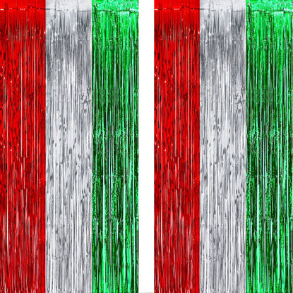 Picture of Red Silver Green Party Streamers - GREATRIL Christmas Tinsel Backdrop for Xmas Winter Italian Elf Themed Parties Decorations - 2 Packs