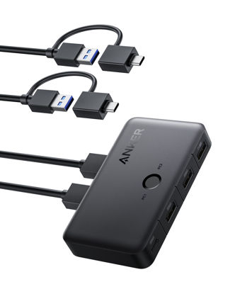 Picture of Anker USB 3.0 Switch, Easy One-Click Switch for 2 Laptops, USB-A Cable with 2-in-1 Connectors, Share 3 USB 3.0 Ports, 5Gbps High-Speed Data Transfer for Laptop or Desktop, Keyboard, Mouse, and More