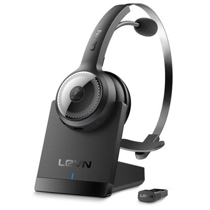 Picture of LEVN Bluetooth 5.0 Headset, Wireless Headset with Microphone (AI Noise Cancelling), 35Hrs Bluetooth Headphones with USB Dongle for PC, Suitable for Remote Work/Call Center/Zoom/Online Class/Trucker