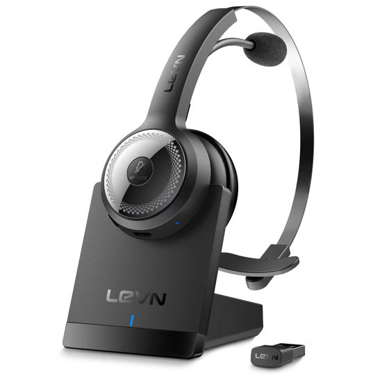 Picture of LEVN Bluetooth 5.0 Headset, Wireless Headset with Microphone (AI Noise Cancelling), 35Hrs Bluetooth Headphones with USB Dongle for PC, Suitable for Remote Work/Call Center/Zoom/Online Class/Trucker