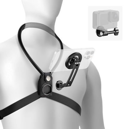 Picture of Neewer Magnetic Neck Holder for Action Camera & Phone, Hands Free Neck Mount with Chest Strap Compatible with GoPro DJI Insta360 iPhone, Neck Phone Holder for Recording POV Video Vlog, GP26