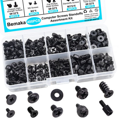 Picture of Bemaka 400PCS Computer Screws Assortment Kit, Motherboard Standoffs Screws PC Screws for Universal Motherboard, SSD, Hard Drive, PC Case, PC Fan, for DIY PC Installation and Repair