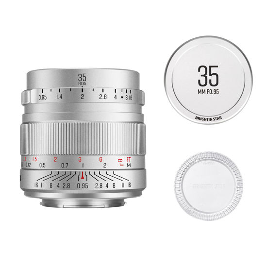 Picture of 35mm F0.95 APS-C Manual Focus Prime Lens for Fujifilm XF-Mount Mirrorless Cameras, Large Aperture Fixed Lens, Fit for XT5, XT4, XT30, XPRO3/1, XT200, XS10, XA7, XE4, XH1(Silver)
