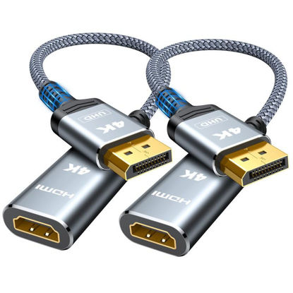 Picture of Highwings 4K DisplayPort to HDMI Adapter 2-Pack, Uni-directional Display Port DP to HDMI Nylon Braided Adaptor Converter Male to Female, for AMD NVIDIA Dell HP Laptop HDTV Monitor Projector, [Passive]