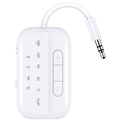 Picture of Bluetooth Transmitter Receiver,2-in-1 V5.3 Wireless Transmitter for Airplane,TV,PC,Gym,Switch. Supports up to 2 AirPods/Headphones. Bluetooth Receiver for Car/Home Stereo,with AptX Low Latency & HD
