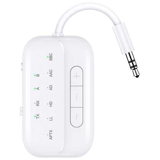 Picture of Bluetooth Transmitter Receiver,2-in-1 V5.3 Wireless Transmitter for Airplane,TV,PC,Gym,Switch. Supports up to 2 AirPods/Headphones. Bluetooth Receiver for Car/Home Stereo,with AptX Low Latency & HD