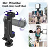 Picture of Kaitezenz Cell Phone Tripod Mount, Universal Tripod Phone Mount with 2 Cold Shoes, 360° Rotates 180° Tilts Camera Hot Shoe Phone Mount Smartphone Tripod Holder Adapter for iPhone Samsung All Phone