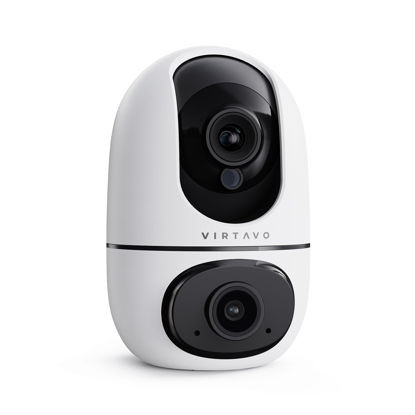 Picture of virtavo EggSentry Indoor Security Camera, Dual-Lens & Split View, 360° PTZ Baby Monitor & Pet Cam, Motion Tracking, 2-Way Audio, Night Vision, Cloud/SD Storage, Phone App, 2.4GHz WiFi