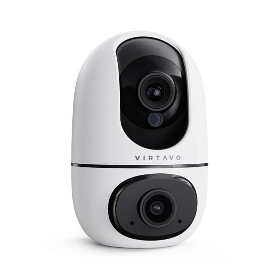 Picture of virtavo EggSentry Indoor Security Camera, Dual-Lens & Split View, 360° PTZ Baby Monitor & Pet Cam, Motion Tracking, 2-Way Audio, Night Vision, Cloud/SD Storage, Phone App, 2.4GHz WiFi
