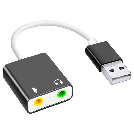 Picture of QAJOPFN USB Audio Adapter, External Sound Card for PC and Laptop，USB Microphone Adapter to 3.5mm(1/8 inch) for Headphone, Speaker and Microphone Jack, Plug and Play USB to Stereo Audio Adapter